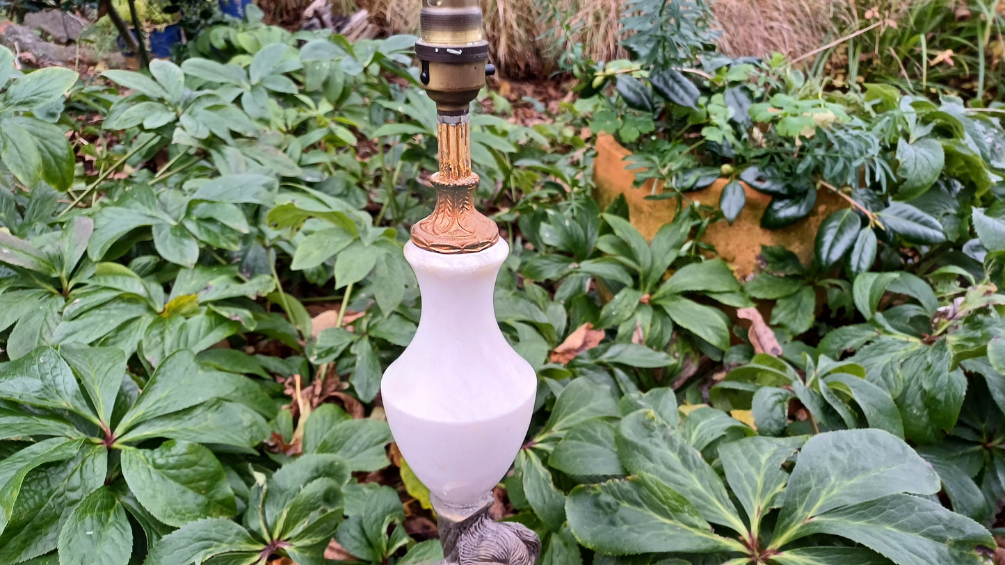Outstanding Large Cherub Vintage Decorative Marble and Brass Gold Table Lamp. Working.