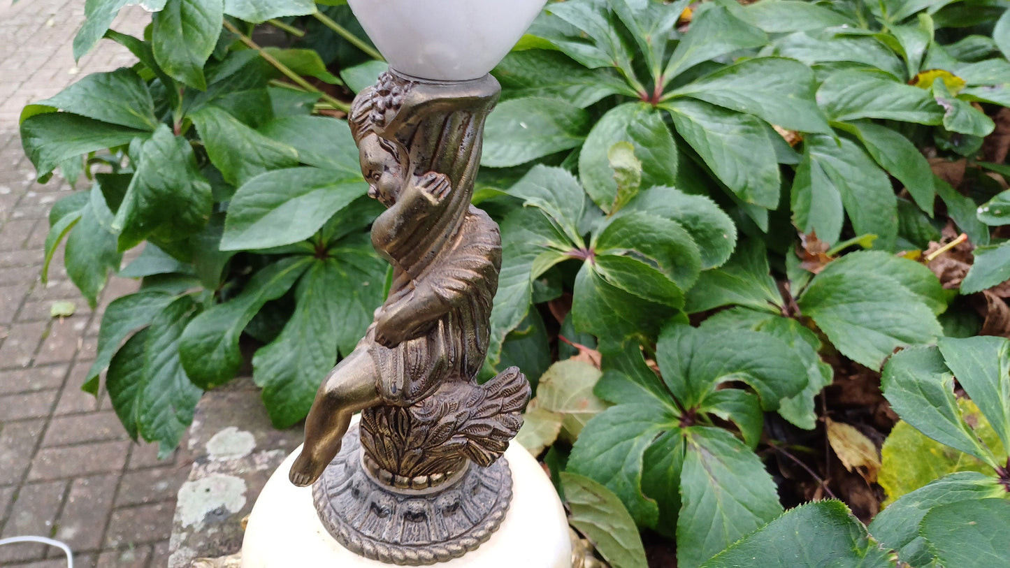 Outstanding Large Cherub Vintage Decorative Marble and Brass Gold Table Lamp. Working.