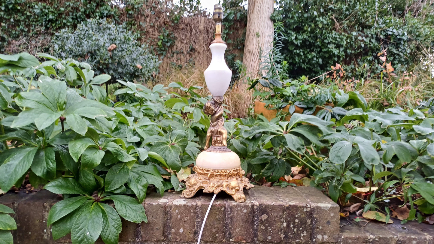 Outstanding Large Cherub Vintage Decorative Marble and Brass Gold Table Lamp. Working.