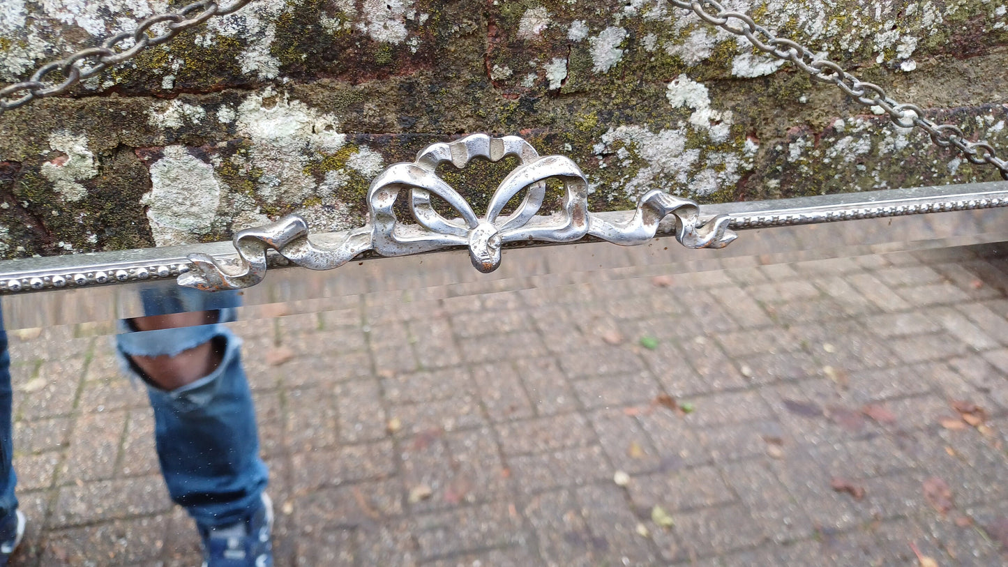 Top Quality Vintage Retro Chrome Decorative Wall Mirror with Ribbon Motif.