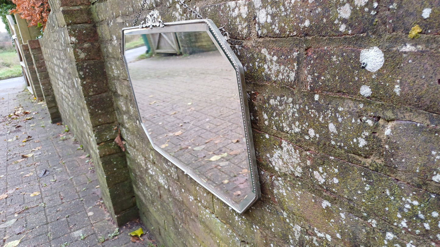 Top Quality Vintage Retro Chrome Decorative Wall Mirror with Ribbon Motif.
