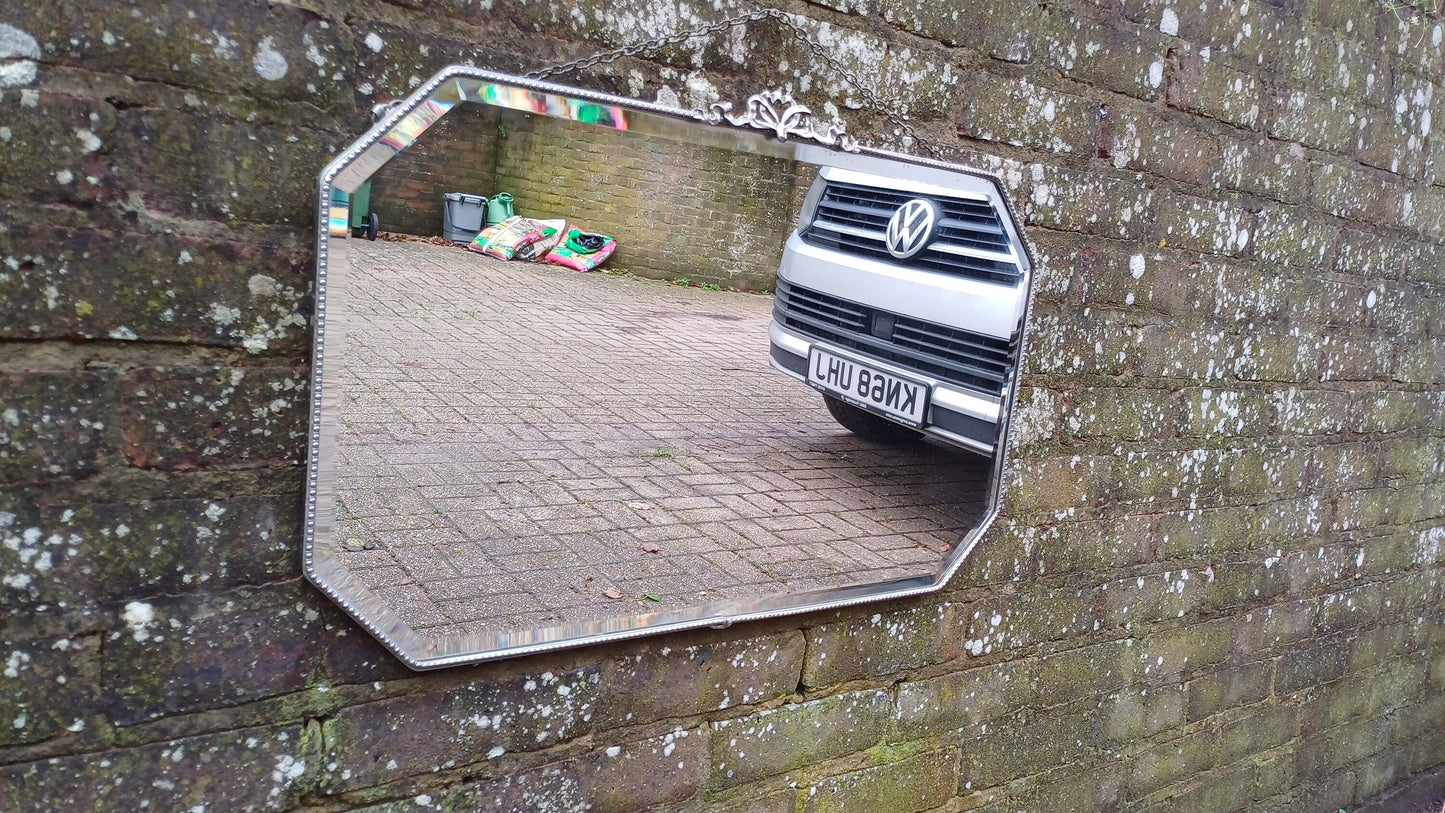 Top Quality Vintage Retro Chrome Decorative Wall Mirror with Ribbon Motif.