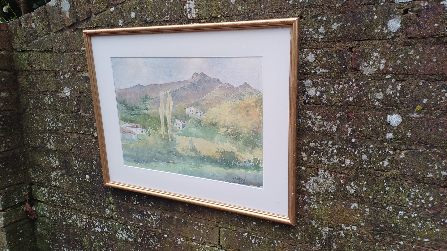 Superb Signed Large Watercolour Print Manuel Susperregui Gold Wooden Glazed Frame.