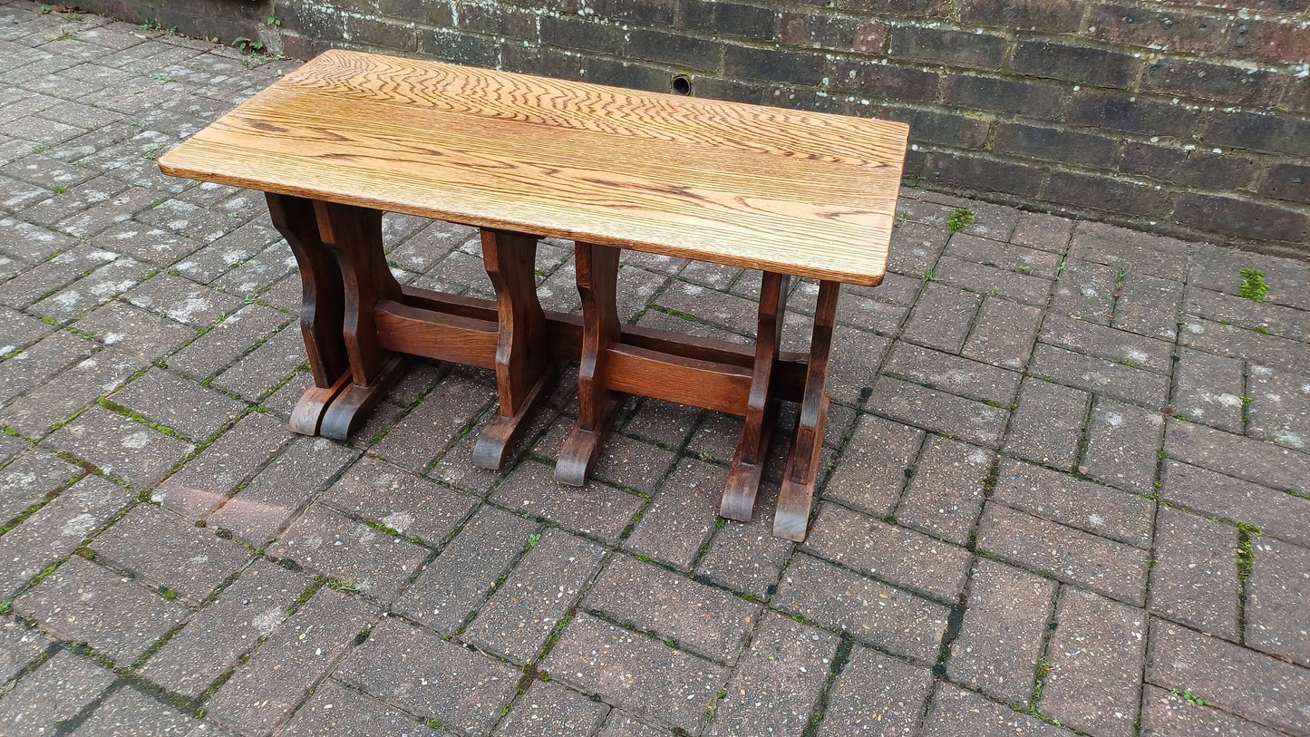 Set of Three Nesting Solid Oak Coffee Side Occasional Tables.