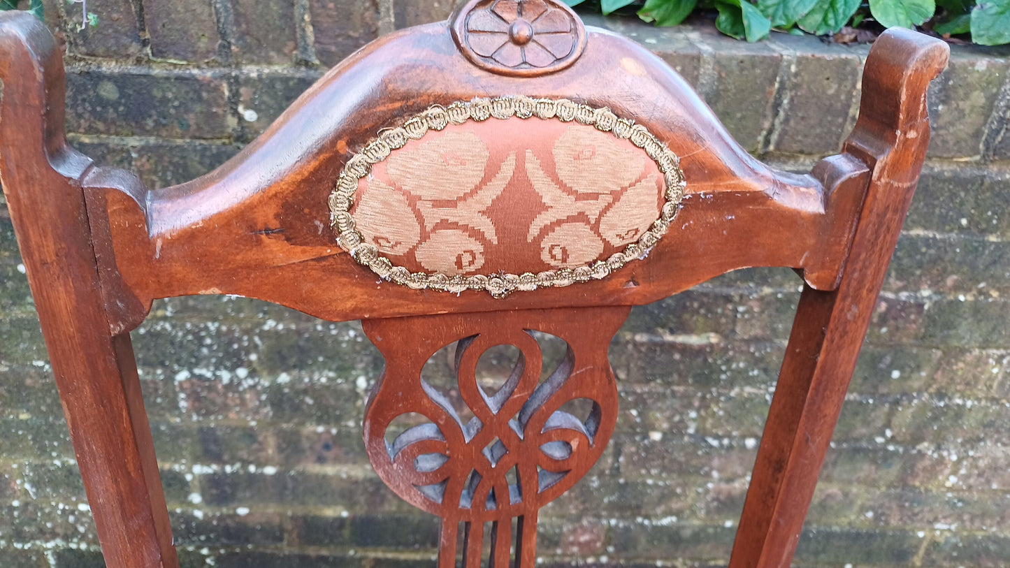 Pair of c1900 Vintage Upholstered Dining Bedroom Occasional Chairs Mid-European. Art Nouveau.