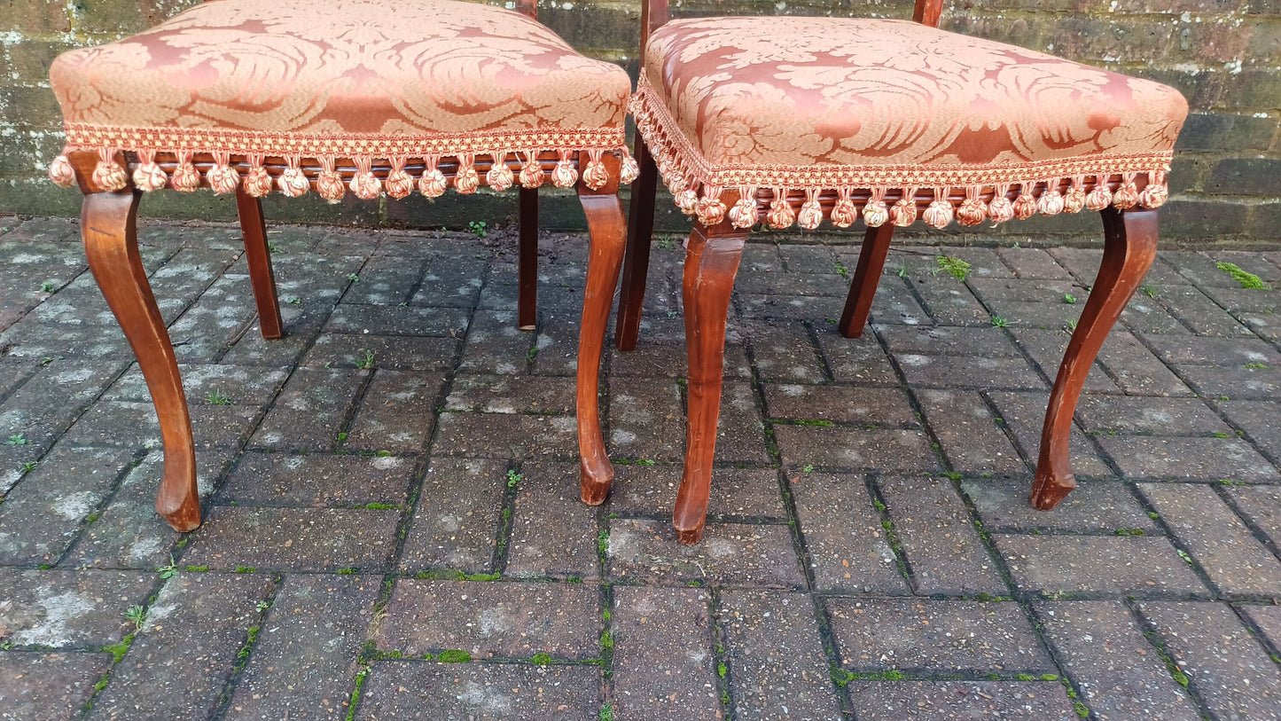 Pair of c1900 Vintage Upholstered Dining Bedroom Occasional Chairs Mid-European. Art Nouveau.