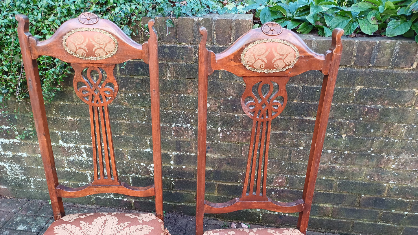 Pair of c1900 Vintage Upholstered Dining Bedroom Occasional Chairs Mid-European. Art Nouveau.