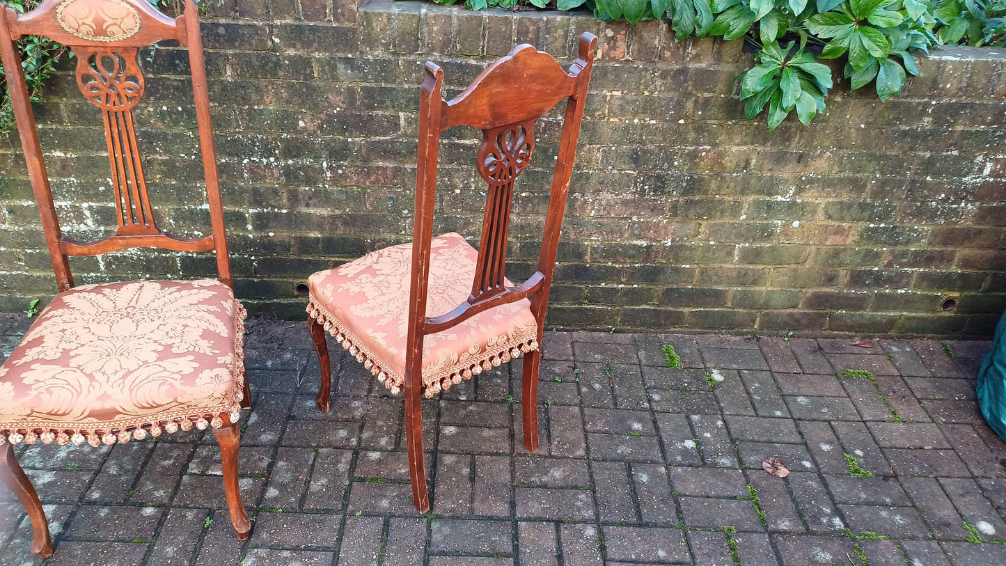 Pair of c1900 Vintage Upholstered Dining Bedroom Occasional Chairs Mid-European. Art Nouveau.