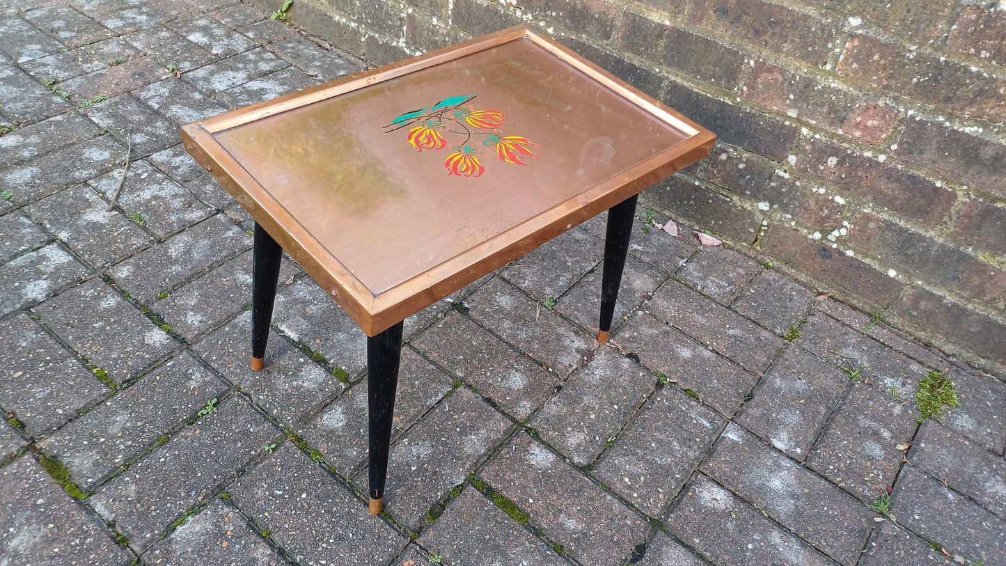 Retro Copper Coffee Side Table (Gift from Tobacco Research Board, Zimbabwe, Rhodesia, African Flowers, Fynbos)