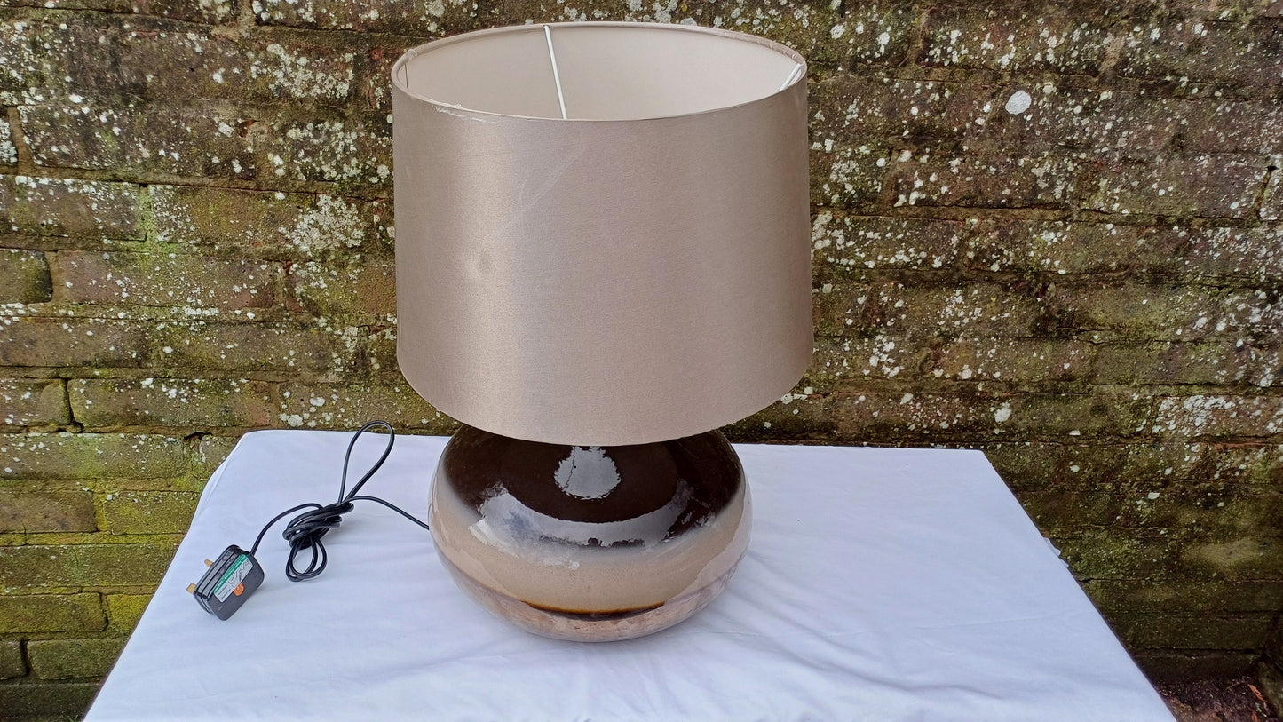 Statement Lamp and Shade - 1990s browns, golds, beiges - Maison label 48cm tall including shade, 36cm wide)