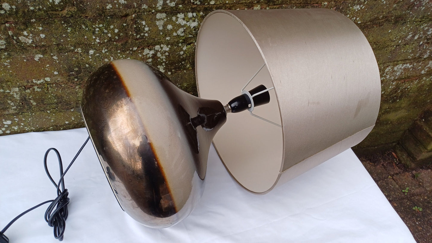 Statement Lamp and Shade - 1990s browns, golds, beiges - Maison label 48cm tall including shade, 36cm wide)