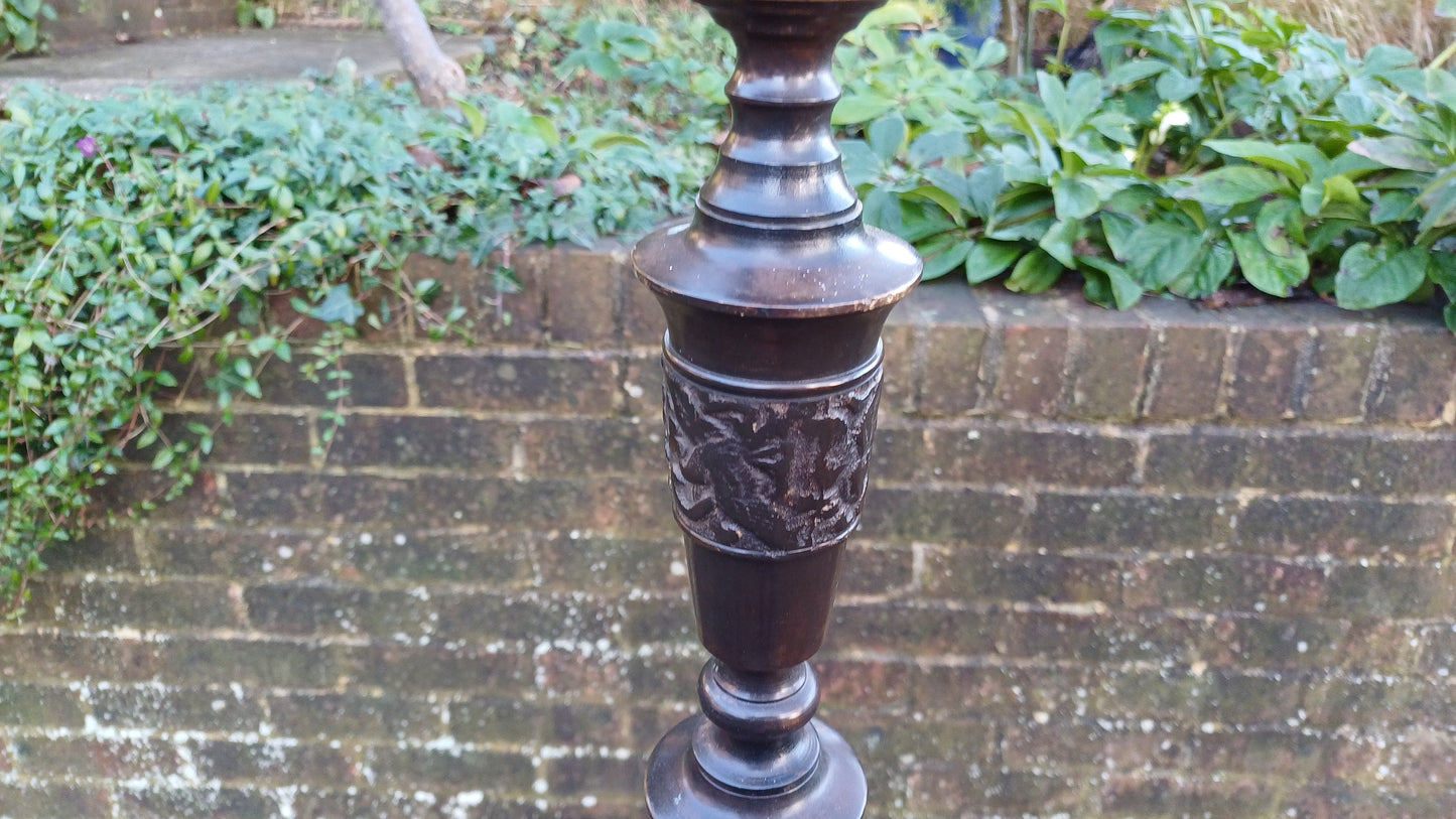 lOutstanding Unique Bronzed Effect Metal Standard Lamp. Intriguing Carved Effect Dragon and Bird of Paradise Oriental.