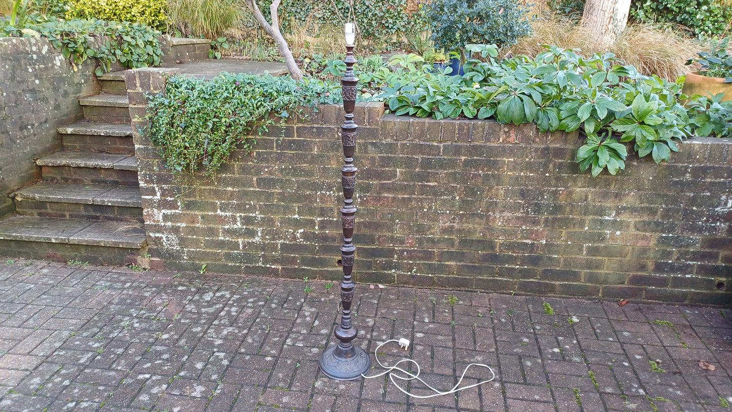 lOutstanding Unique Bronzed Effect Metal Standard Lamp. Intriguing Carved Effect Dragon and Bird of Paradise Oriental.