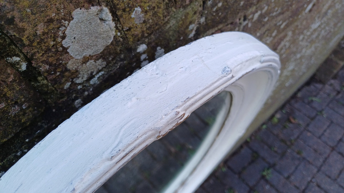 Vintage Unique Painted Shabby Chic Oval Mirror in Farrow and Ball Wimborne White and Gold Highlights