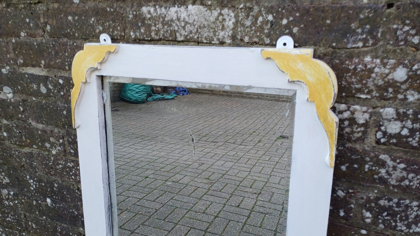 Tall Quality Oak Vintage Unique Painted Shabby Chic Mirror in Farrow and Ball Wimborne White and God Highlights.