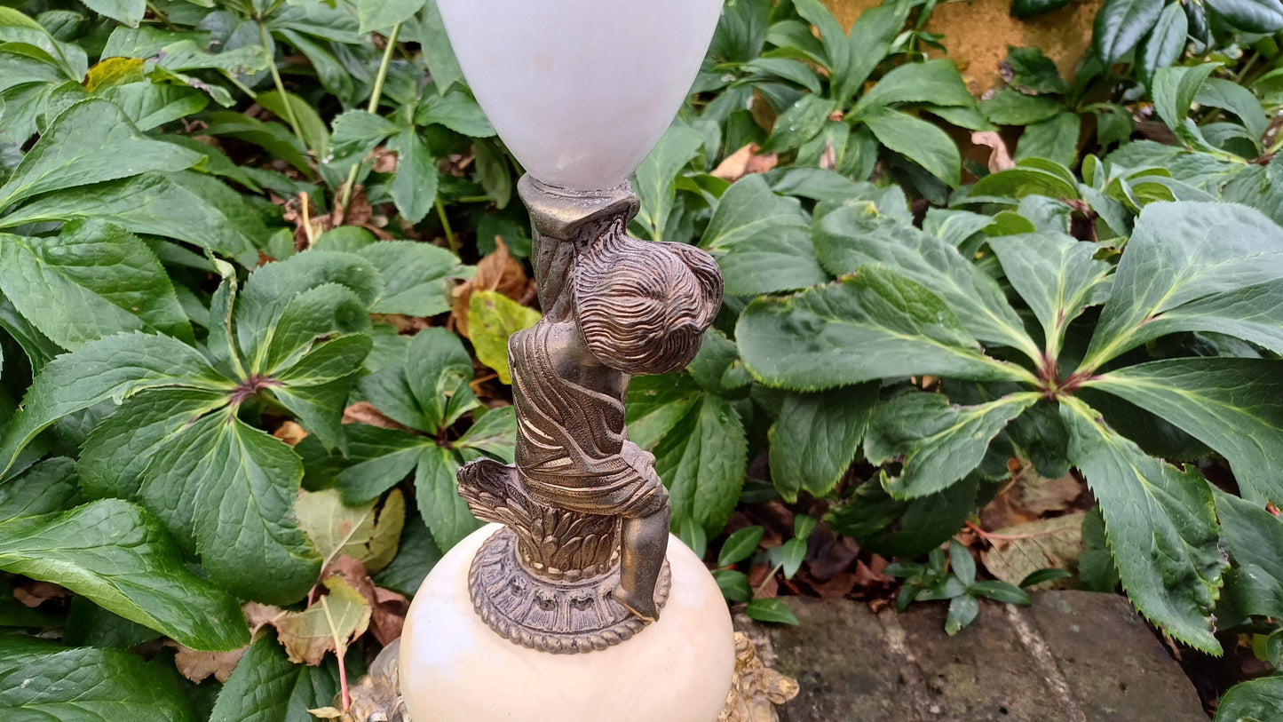 Outstanding Large Cherub Vintage Decorative Marble and Brass Gold Table Lamp. Working.