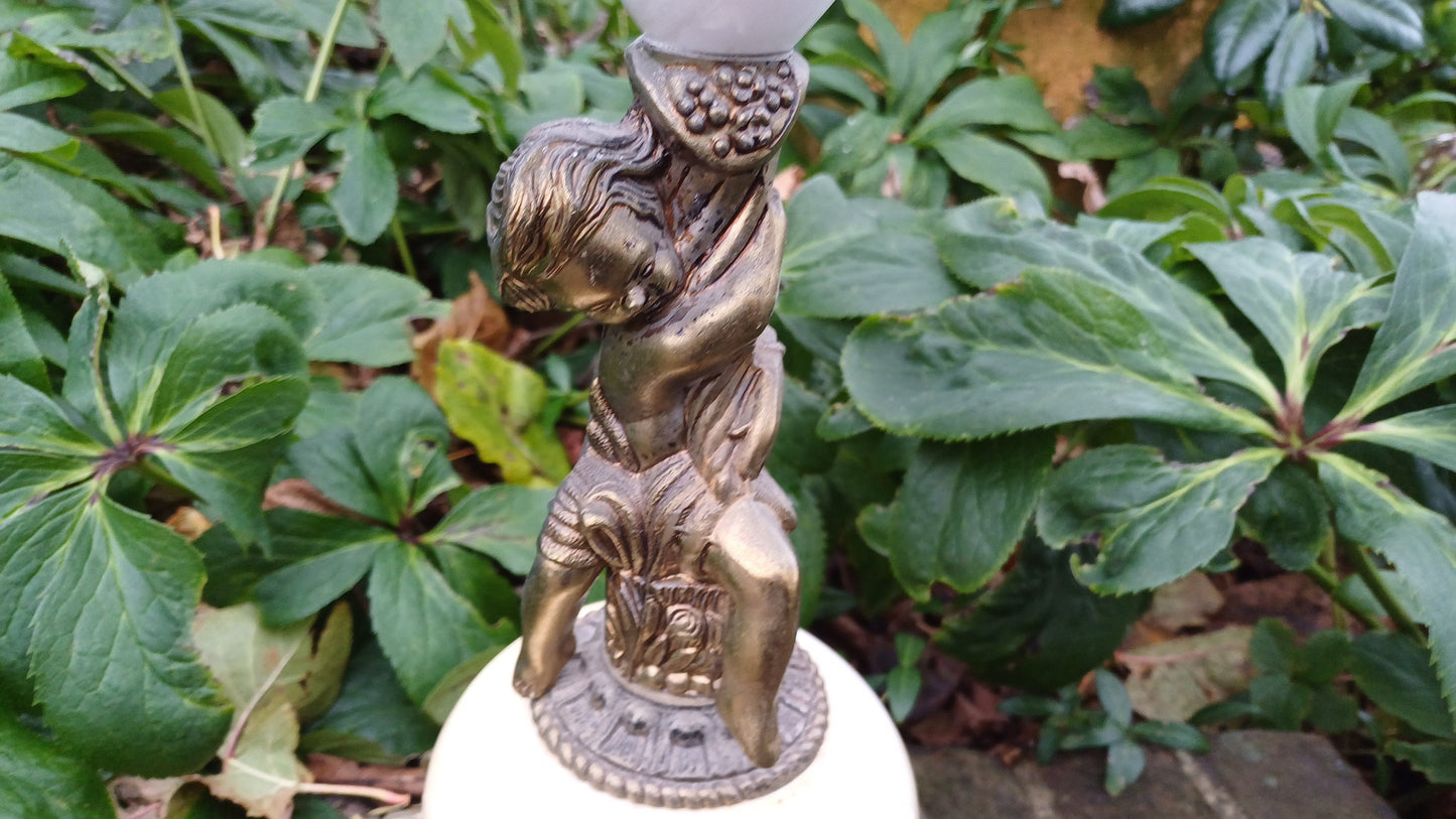 Outstanding Large Cherub Vintage Decorative Marble and Brass Gold Table Lamp. Working.