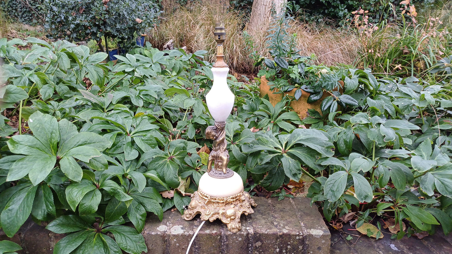 Outstanding Large Cherub Vintage Decorative Marble and Brass Gold Table Lamp. Working.