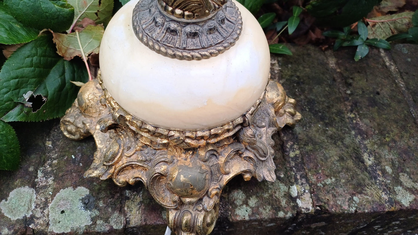 Outstanding Large Cherub Vintage Decorative Marble and Brass Gold Table Lamp. Working.