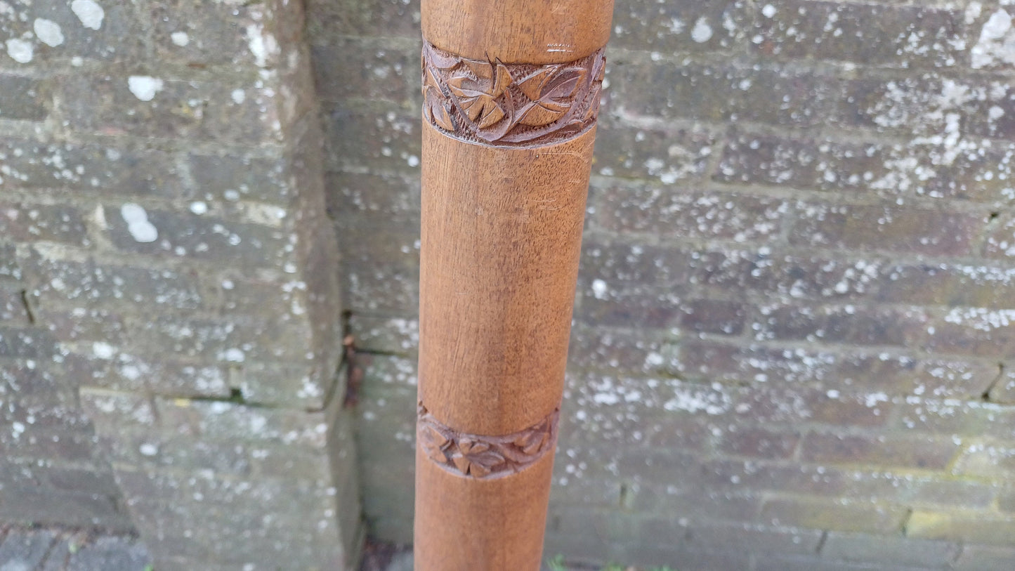 Vintage Carved Oriental Style Hardwood Standard Lamp Working.