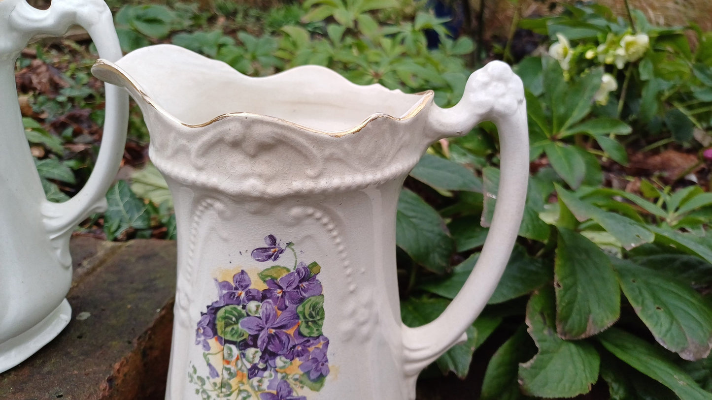 Victorian Jugs - two matching - large and medium size - floral and gilt detail