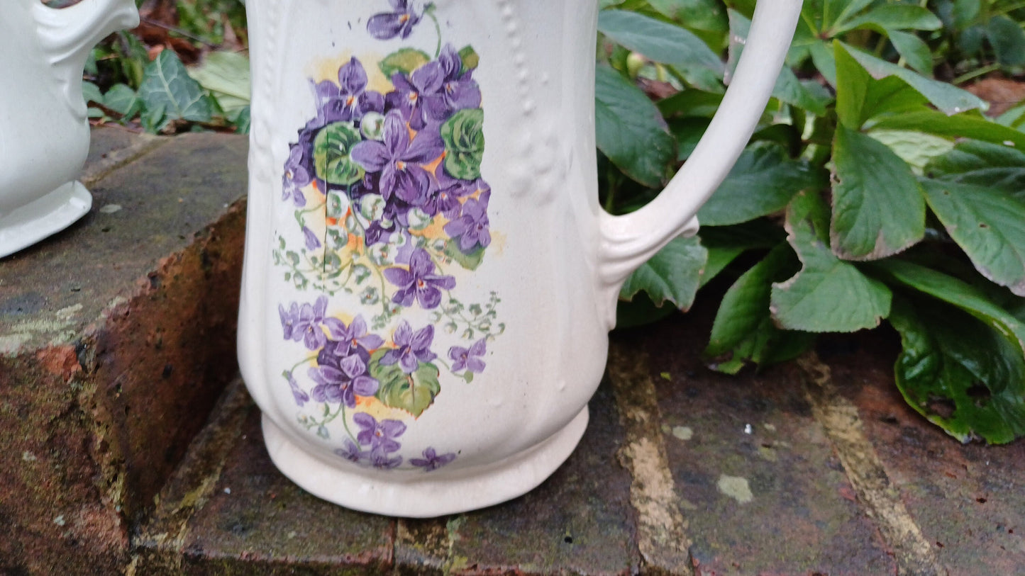 Victorian Jugs - two matching - large and medium size - floral and gilt detail