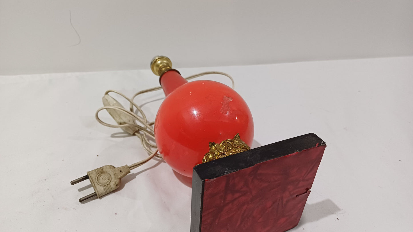 Retro red glass lamp with gilt and marble finish