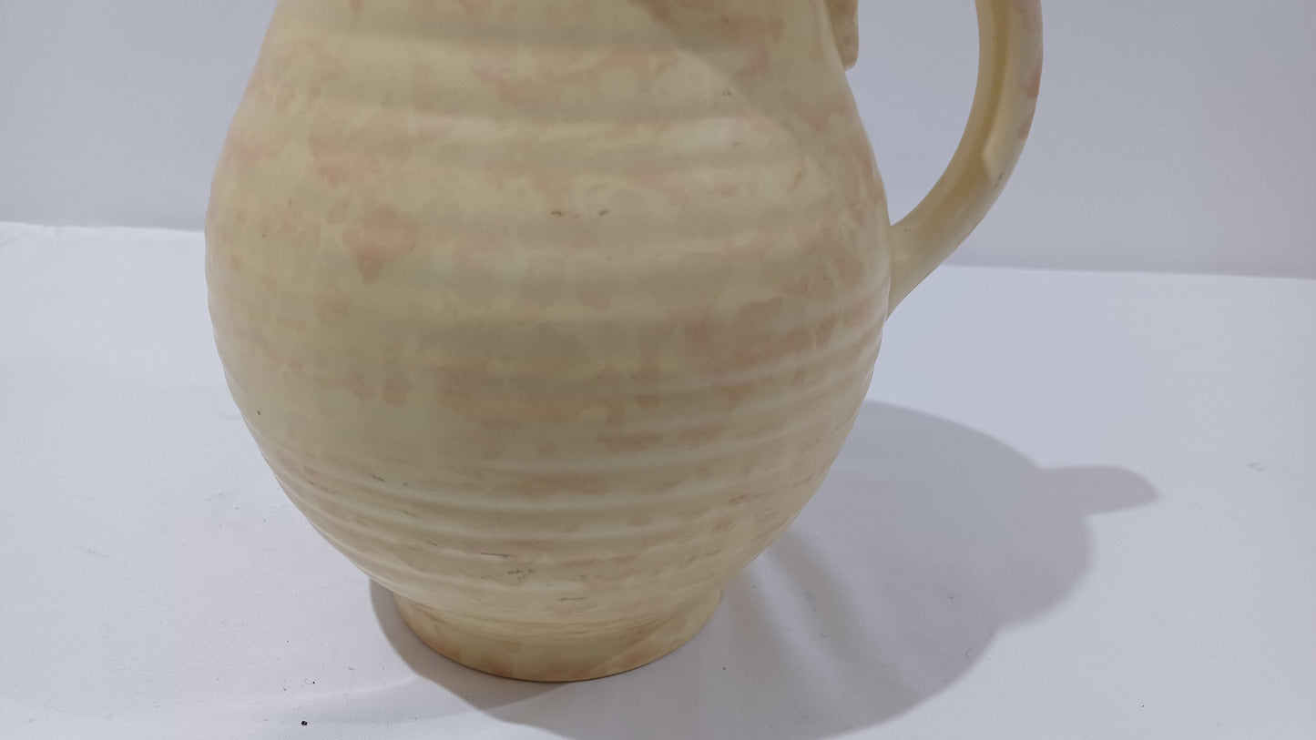 Cream Arthur Wood Vintage Jug Vase - pink mottled pattern - ribbed detail - large jug vase