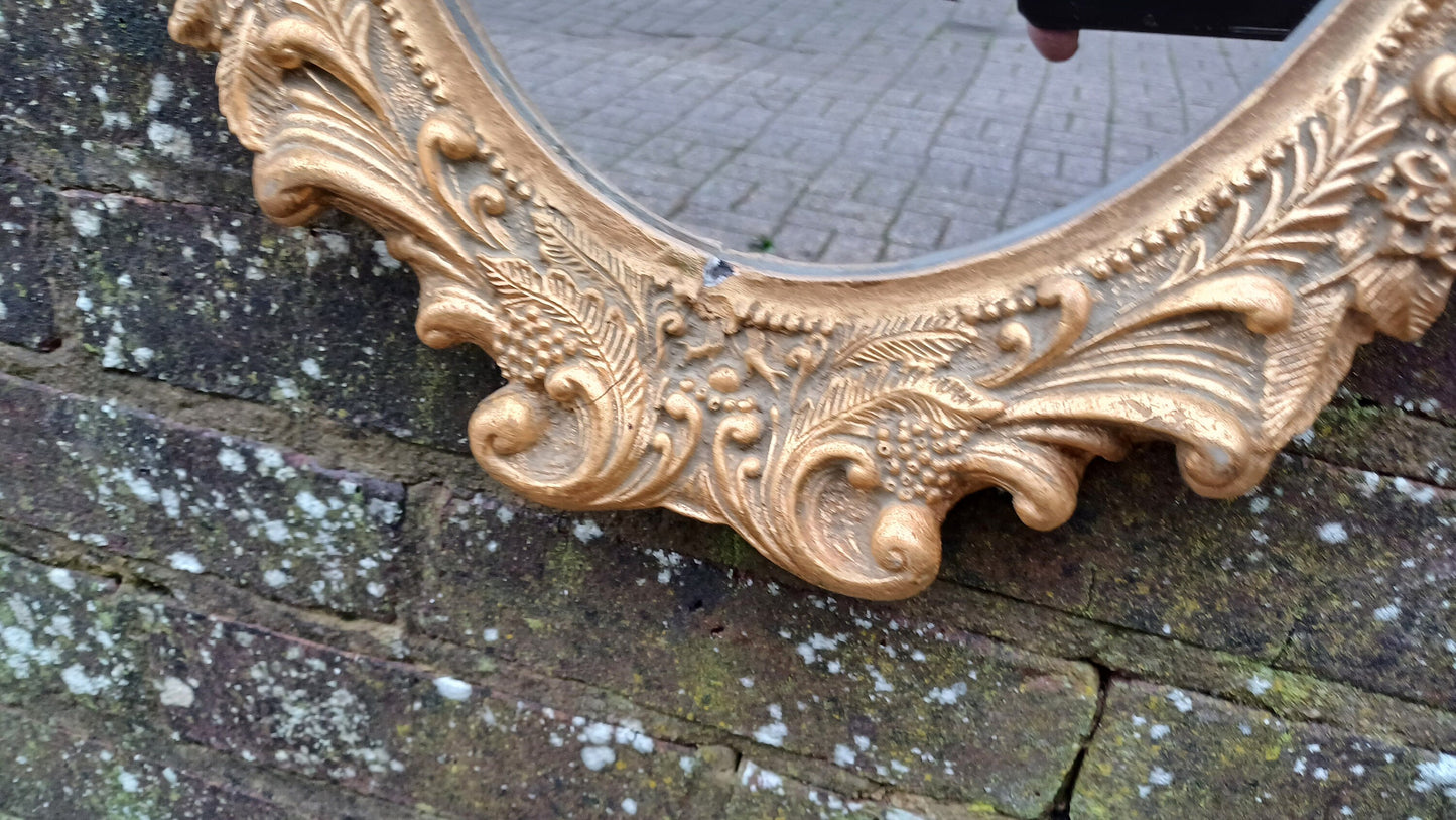 Vintage Composite Cherub Gold Gilt Decorative Mirror.
