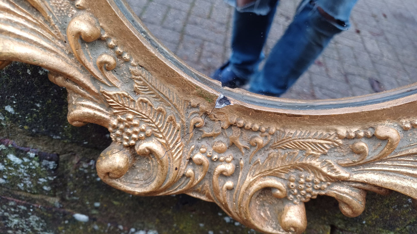 Vintage Composite Cherub Gold Gilt Decorative Mirror.