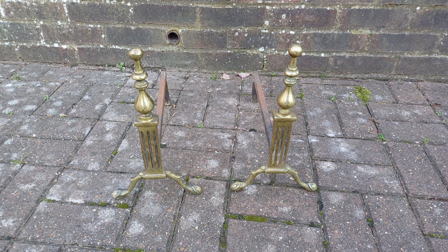 Pair of Vintage Brass and Iron Fire Dogs
