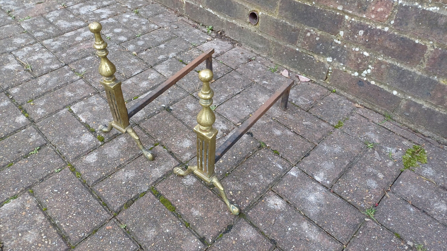 Pair of Vintage Brass and Iron Fire Dogs
