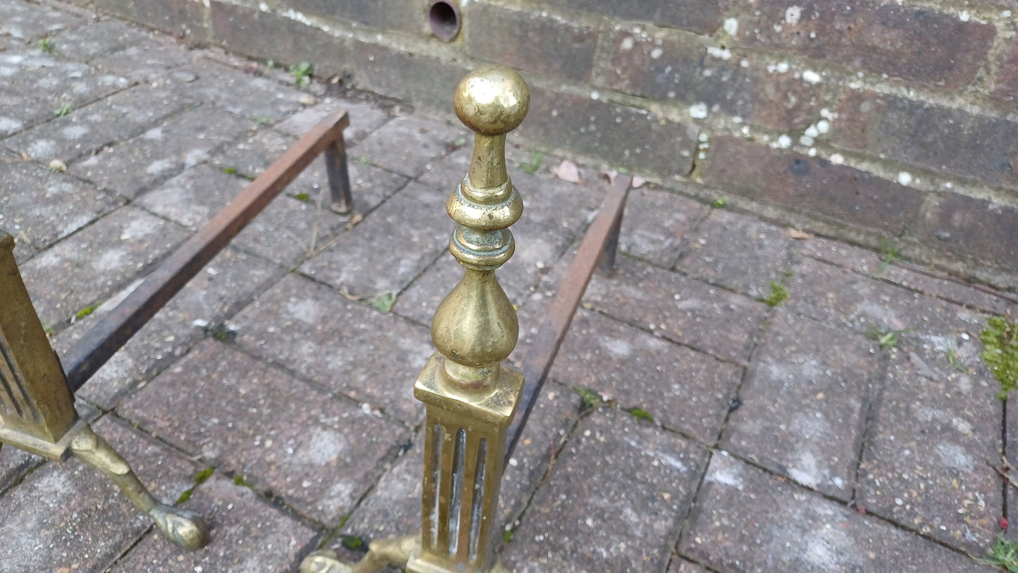 Pair of Vintage Brass and Iron Fire Dogs