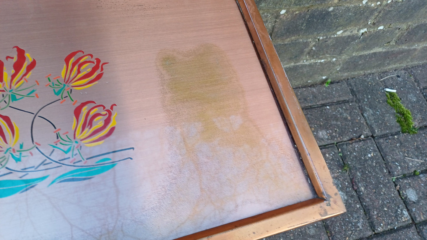 Retro Copper Coffee Side Table (Gift from Tobacco Research Board, Zimbabwe, Rhodesia, African Flowers, Fynbos)