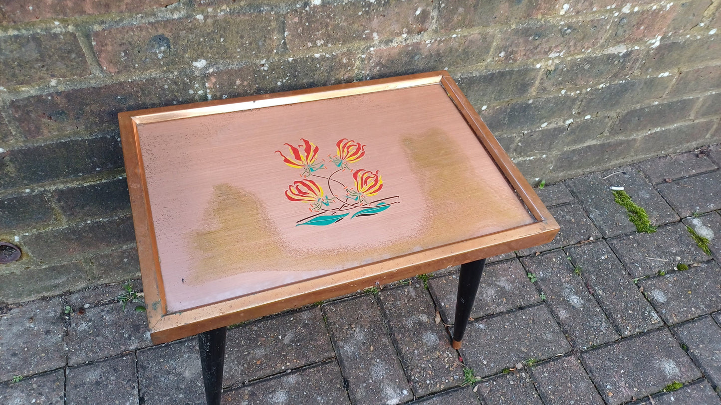 Retro Copper Coffee Side Table (Gift from Tobacco Research Board, Zimbabwe, Rhodesia, African Flowers, Fynbos)