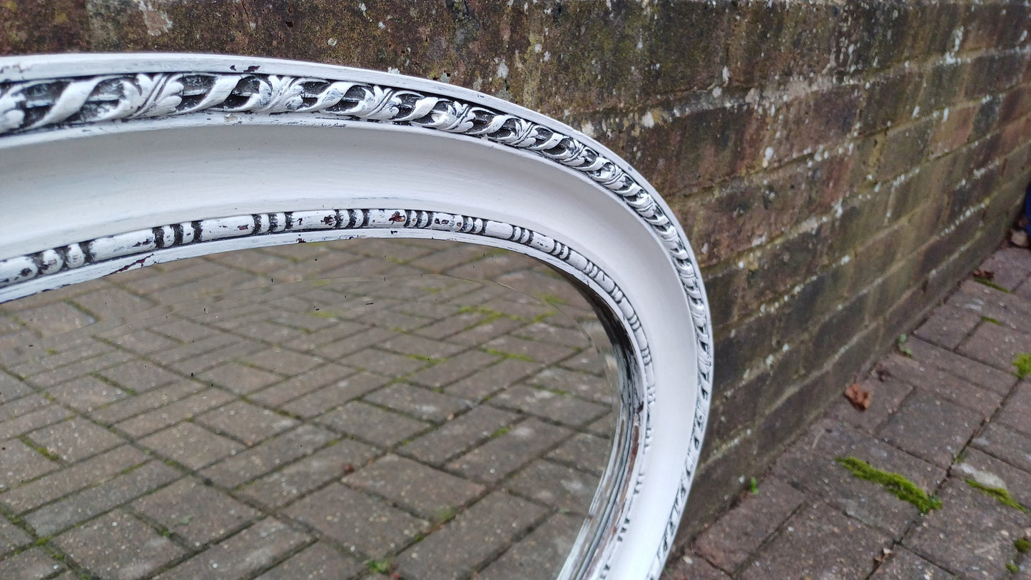 Large Vintage Painted Oval Mirror in Farrow and Ball Wimborne White.