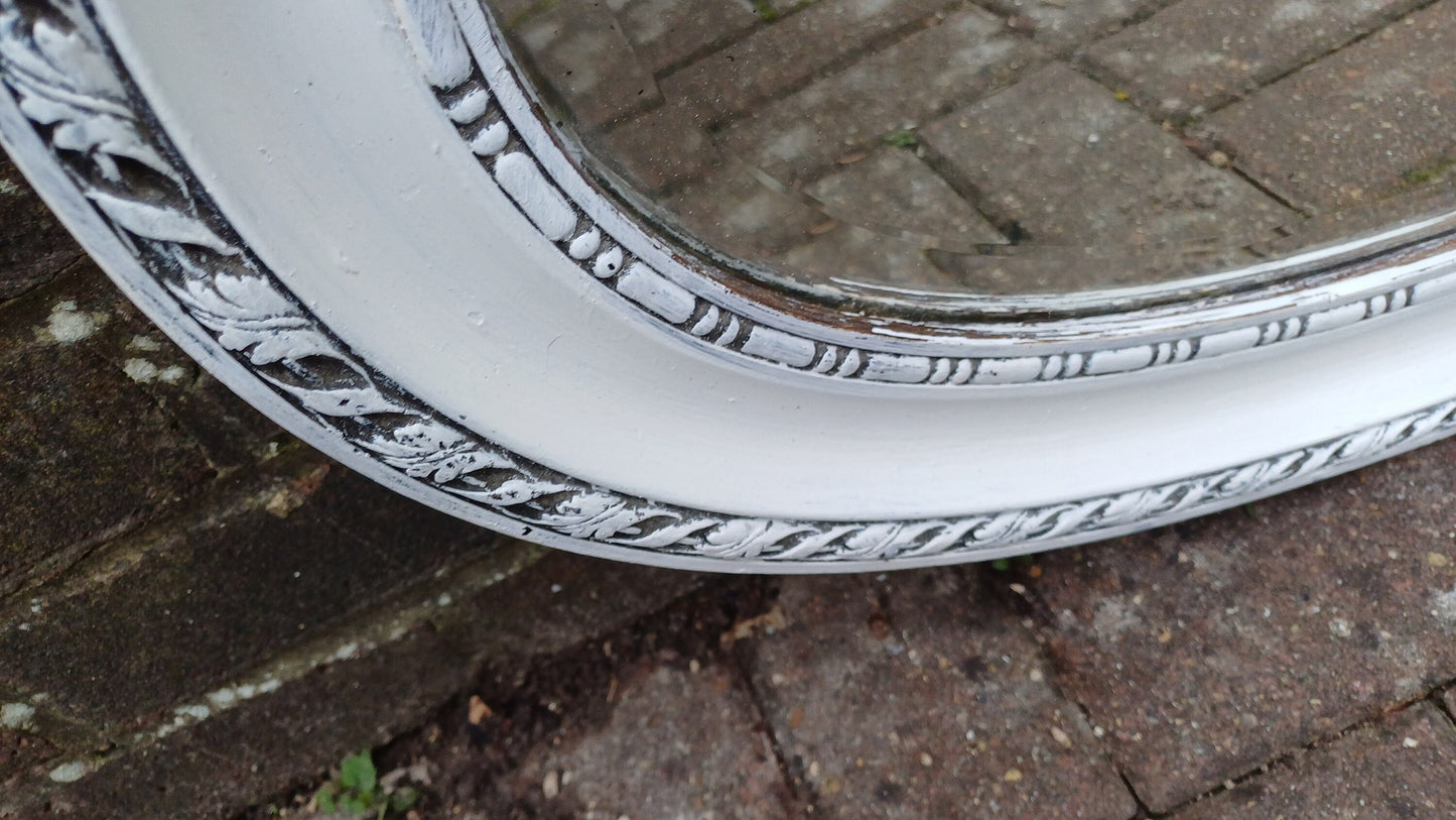 Large Vintage Painted Oval Mirror in Farrow and Ball Wimborne White.