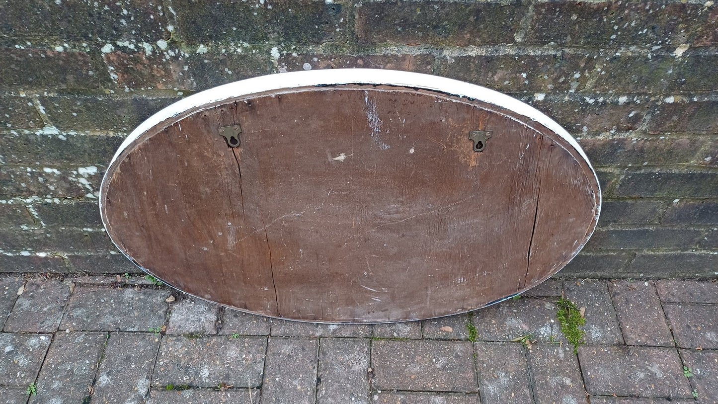 Large Vintage Painted Oval Mirror in Farrow and Ball Wimborne White.