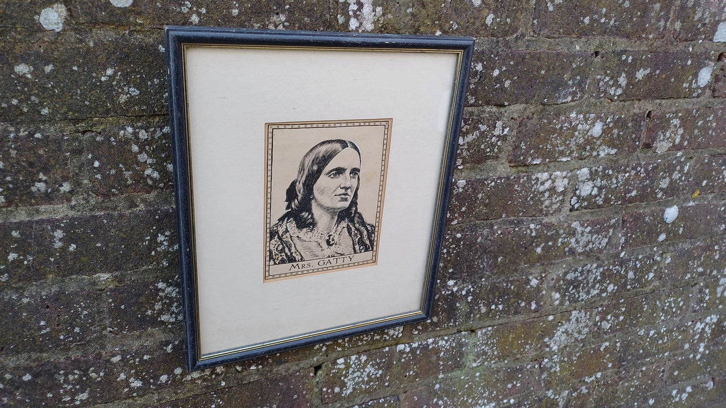 Vintage Print (or original?) Ink Drawing of Mrs Gatty/Margaret Gatty - Victorian children's author and marine scientist, framed in Sussex