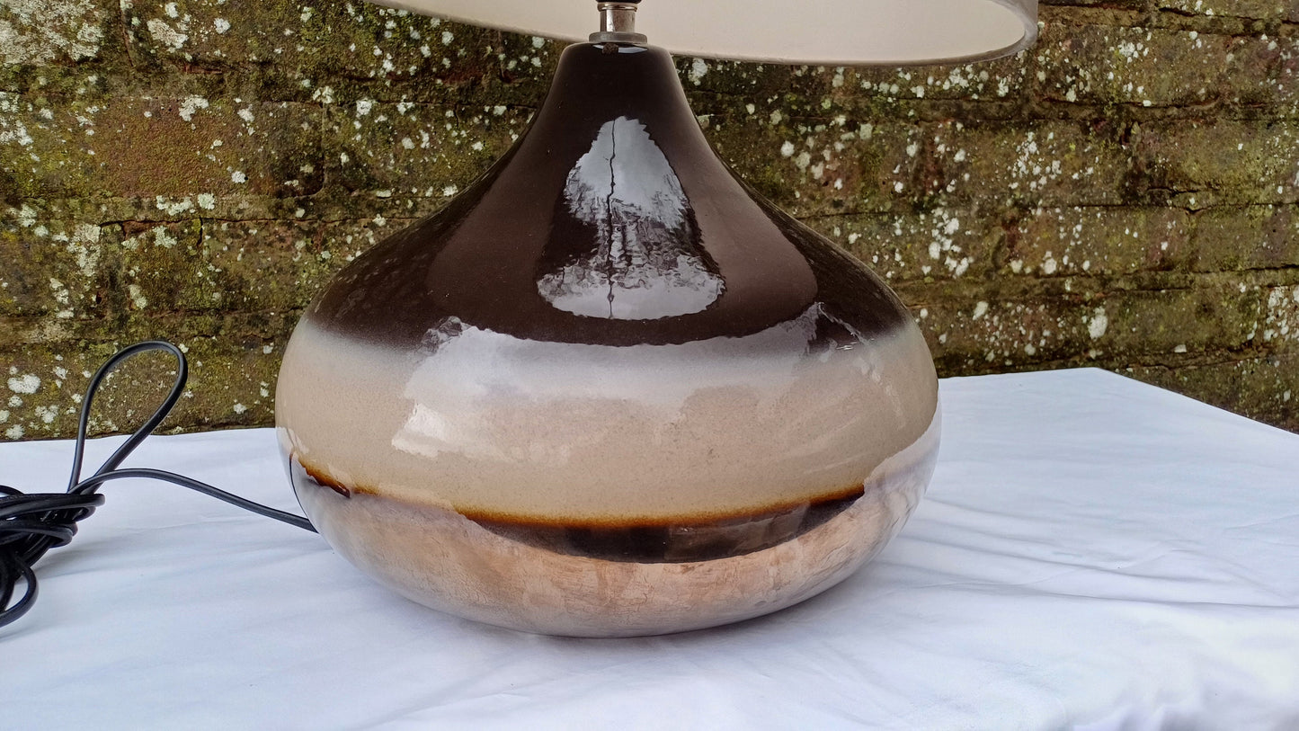 Statement Lamp and Shade - 1990s browns, golds, beiges - Maison label 48cm tall including shade, 36cm wide)