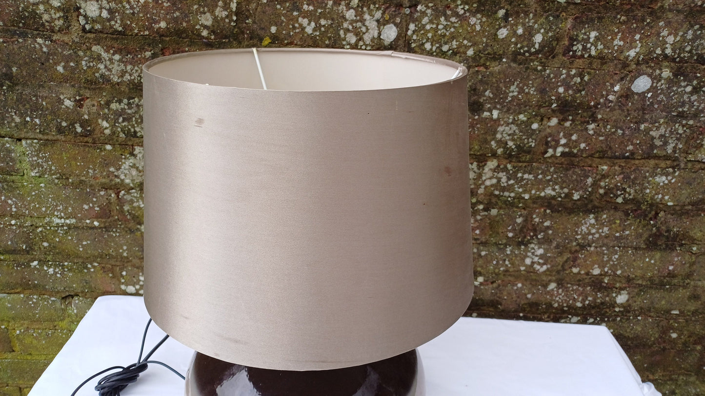 Statement Lamp and Shade - 1990s browns, golds, beiges - Maison label 48cm tall including shade, 36cm wide)