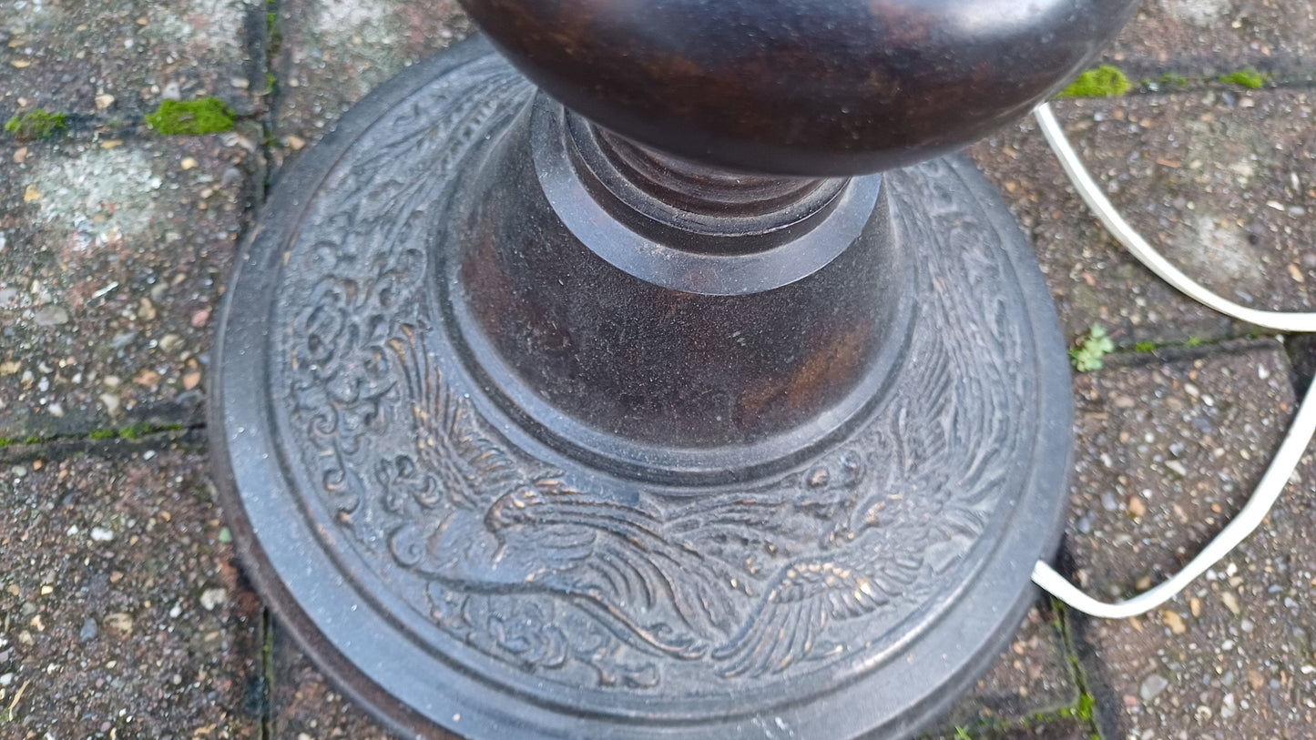 lOutstanding Unique Bronzed Effect Metal Standard Lamp. Intriguing Carved Effect Dragon and Bird of Paradise Oriental.