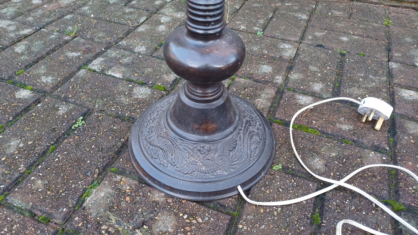 lOutstanding Unique Bronzed Effect Metal Standard Lamp. Intriguing Carved Effect Dragon and Bird of Paradise Oriental.