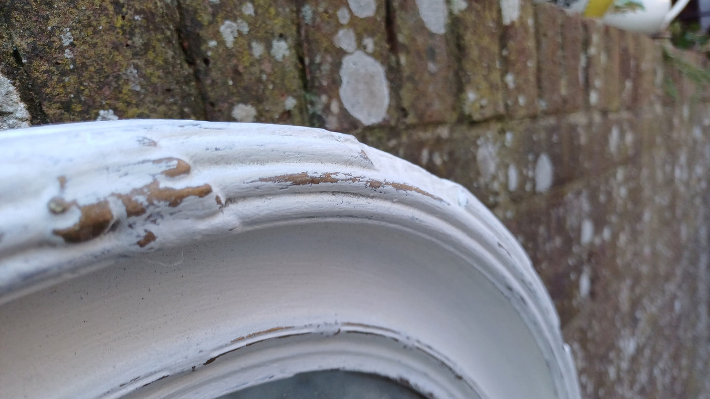 Vintage Unique Painted Shabby Chic Oval Mirror in Farrow and Ball Wimborne White and Gold Highlights