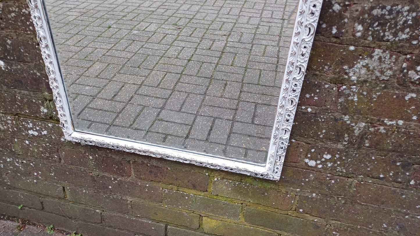 Large Vintage Unique Pierced Painted Shabby Chic Mirror in Farrow and Ball Wimborne White 83 x 57 cm