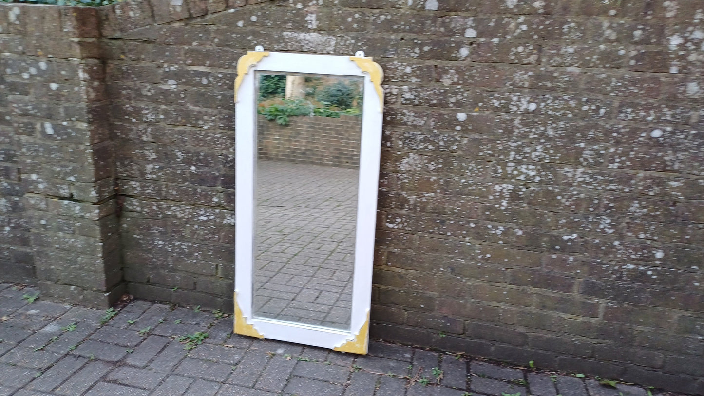 Tall Quality Oak Vintage Unique Painted Shabby Chic Mirror in Farrow and Ball Wimborne White and God Highlights.