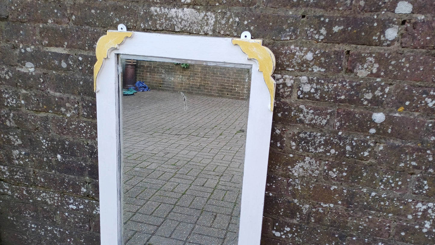 Tall Quality Oak Vintage Unique Painted Shabby Chic Mirror in Farrow and Ball Wimborne White and God Highlights.