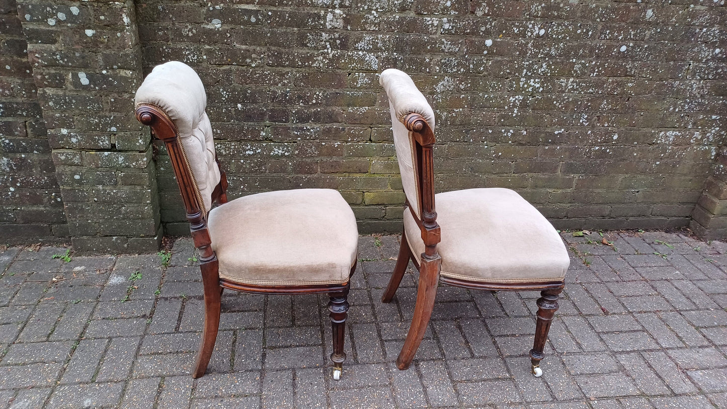 Outstanding Pair or Upholstered Vintage Victorian Mahogany Dining or Occasional Chairs.