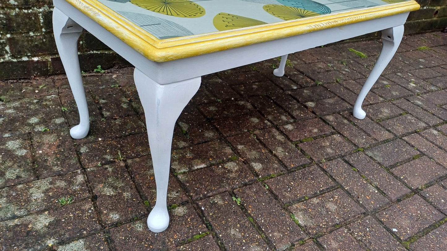Vintage Painted Glass Top Coffee Table in Farrow and Ball and Sanderson Dandelion Decoupage.