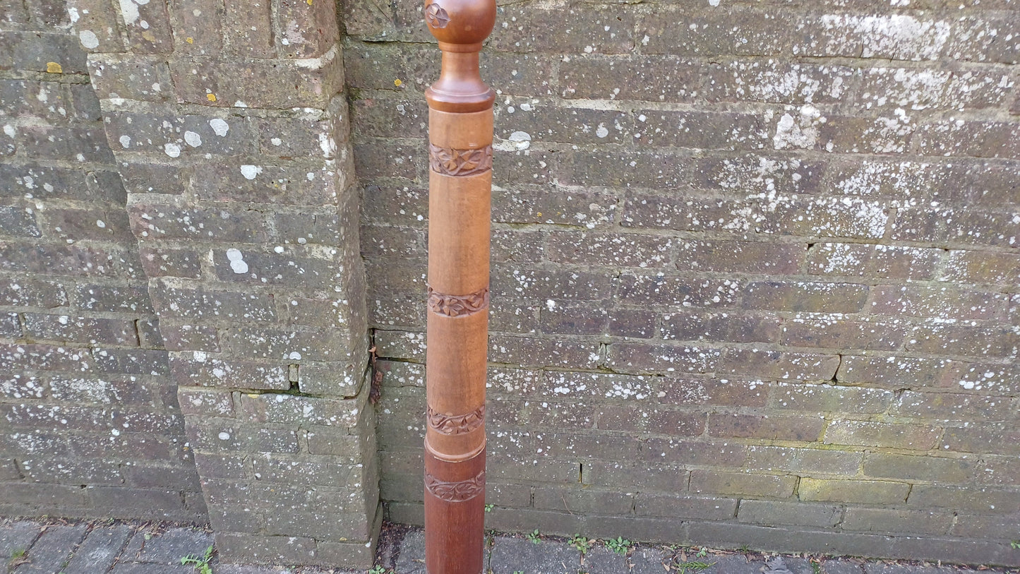Vintage Carved Oriental Style Hardwood Standard Lamp Working.